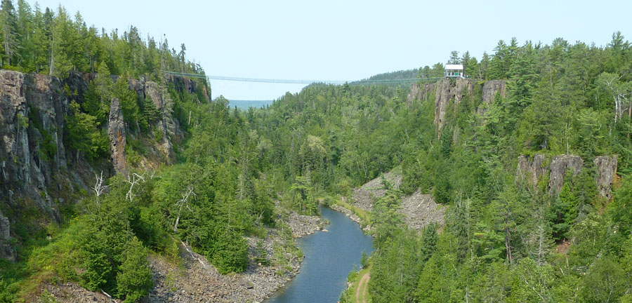 view of 600 foot bridge from center of 300 foot bridge